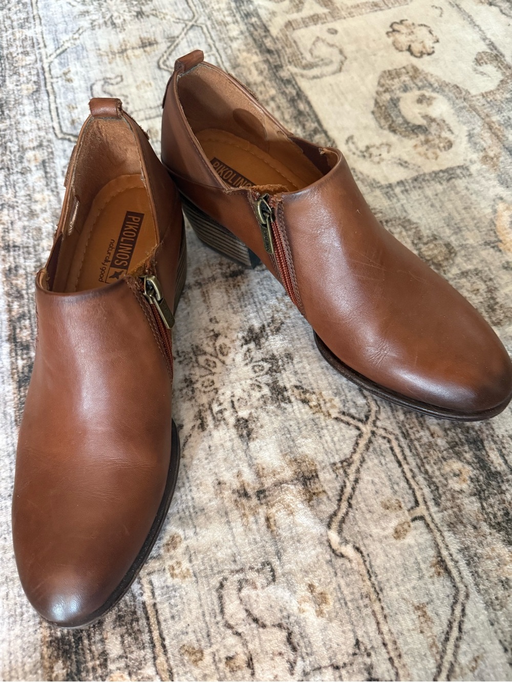 PIKOLINOS Brown Leather Ankle Booties with Side Zip